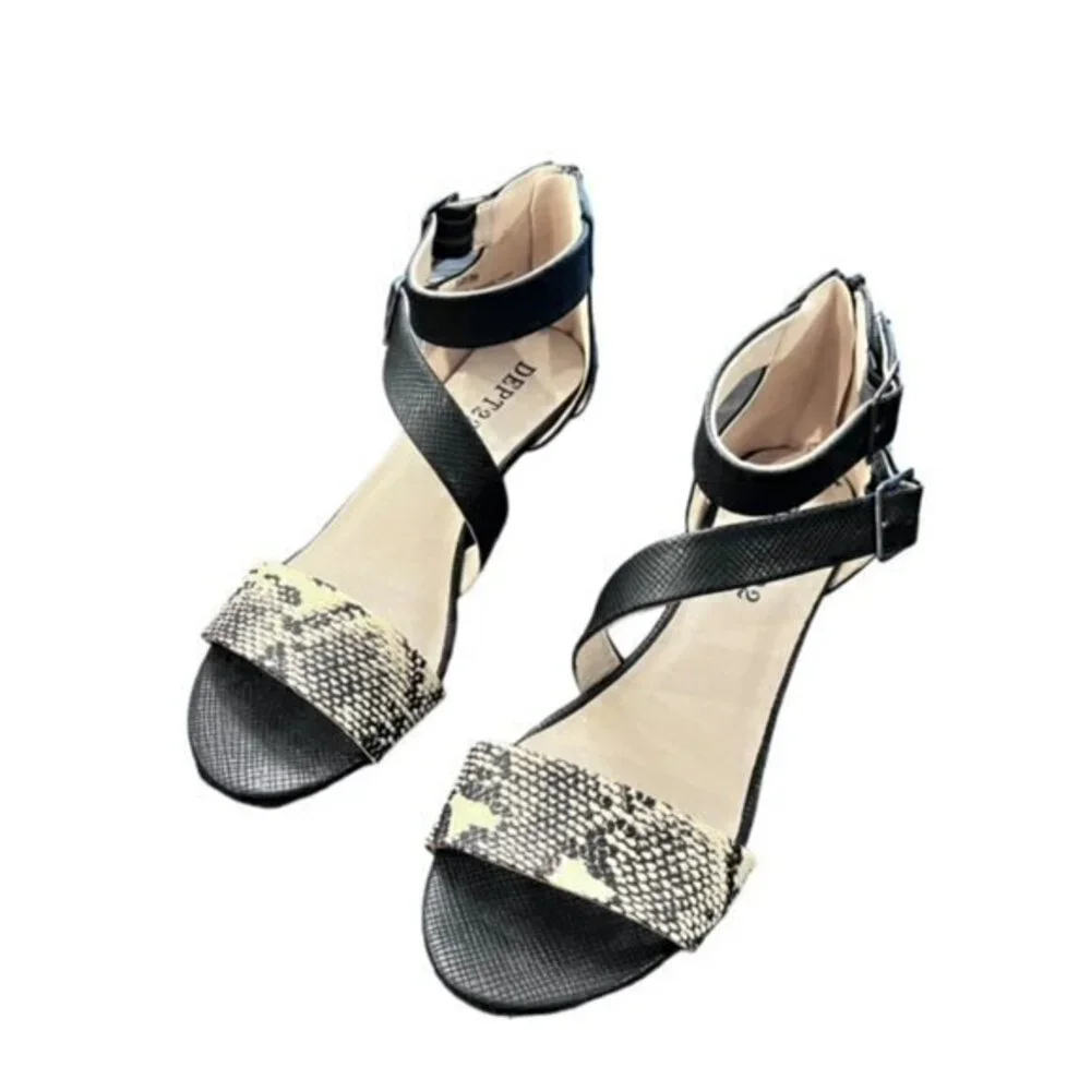 Dept 222 Womens Ankle Strap Wedge Sandal Snakeskin Waverly Size 9M Dressy Preppy